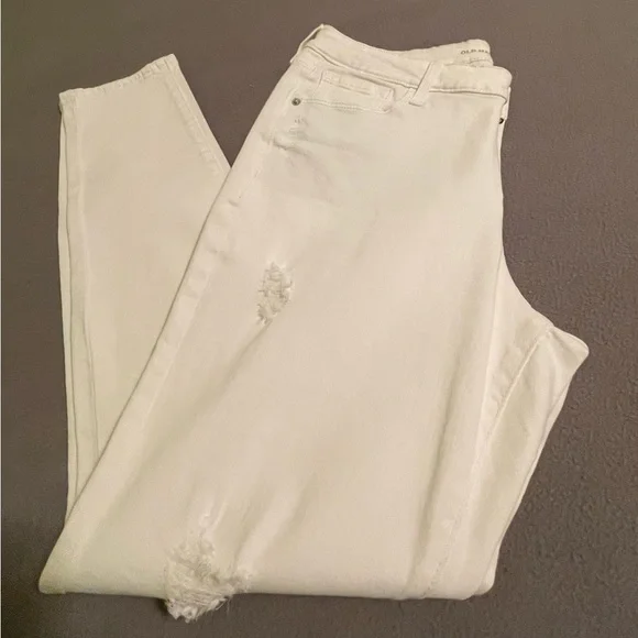 Old Navy Rockstar Mid-Rise White Distressed Skinny Jeans Size 12 - Picture 8 of 12
